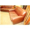 Image 5 : BROWN LEATHER MODERN SOFA AND LOVESEAT