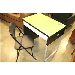 GREEN TOP ESPRESSO DESK AND FOLDING CHAIR