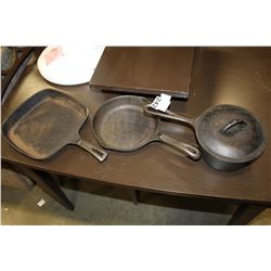 THREE MADE IN USA CAST IRON PANS