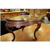 Image 1 : HIGHLY CARVED FRENCH STYLE COFFEE TABLE WITH SHAPED BEVELLED GLASS TOP