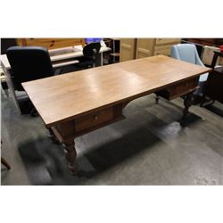 LARGE RUSTIC SOLID OAK DESK WITH 2 DRAWERS