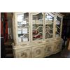 Image 1 : LARGE HAND PAINTED AND CARVED 2 PIECE DISPLAY CABINET WITH LIQOUR STORAGE, AND CUTLERY TRAY, CUSTOM 