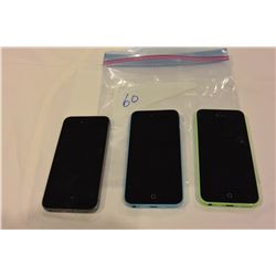 2 APPLE IPHONE 5C GREEN AND BLUE AND IPHONE 5S BLACK