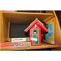 TWO WOOD WORKING MATCHSTICK CONSTRUCTION KITS AND BIRDHOUSE
