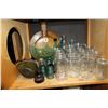 Image 1 : LOT OF VINTAGE INSULATORS GLASS MASON AND JARS AND WOOD AND GLASS DECANTERS