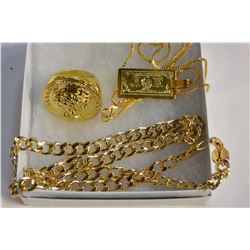 GOLD TONE CHAINS AND RING