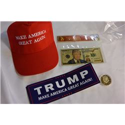 TRUMP HAT STICKERS COIN AND BILL