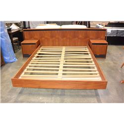 TEAK QUEENSIZE HEADBOARD AND AND MATCHING 3 DRAWER NIGHTSTANDS