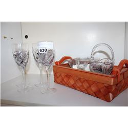 FOUR WINE GLASSES AND WINE AND CHEESE SET