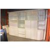 Image 1 : 5 PIECE WHITE DISPLAY CABINETS WITH GLASS DOORS AND CORNER SHELVES