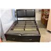 Image 2 : NEW FLOOR MODEL QUEENSIZE MODERN BEDFRAME WITH TWO STORAGE DRAWERS AND LEATHER INSET HEADBOARD, RETA