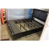 Image 3 : NEW FLOOR MODEL QUEENSIZE MODERN BEDFRAME WITH TWO STORAGE DRAWERS AND LEATHER INSET HEADBOARD, RETA