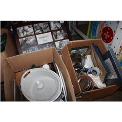 TWO SMALL BOXES OF ESTATE KITCHEN WARE AND PHOTO FRAME