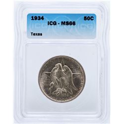 1934 Texas Commemorative Half Dollar Coin ICG MS66