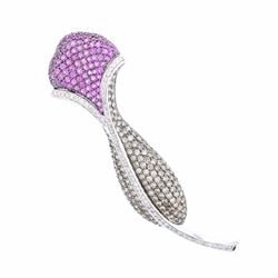 14KT White Gold 3.16ctw Pink Sapphire and Diamond Brooch