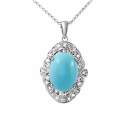 14KT White Gold 4.99ct Turquoise and Diamond Pendant with Chain