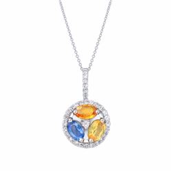 14KT White Gold 1.50ctw Multi Color Sapphire and Diamond Pendant with Chain