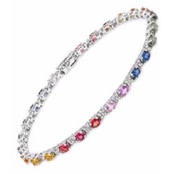 14KT White Gold 6.66ctw Multi Color Sapphire and Diamond Bracelet