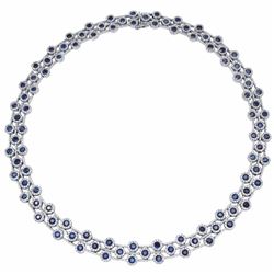 14KT White Gold 16.12ctw Blue Sapphire and Diamond Necklace