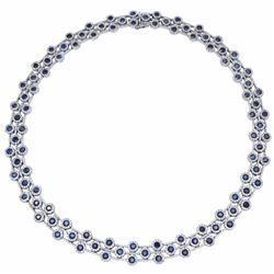 14KT White Gold 16.12ctw Blue Sapphire and Diamond Necklace