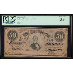 1864 $50 Confederate States of America Note PCGS 35