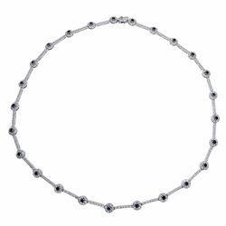 14KT White Gold 3.16ctw Blue Sapphire and Diamond Necklace