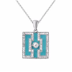 18KT White Gold 6.57ct Turquoise and Diamond Pendant with Chain