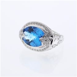 14KT White Gold 10.70ct Blue Topaz and Diamond Ring