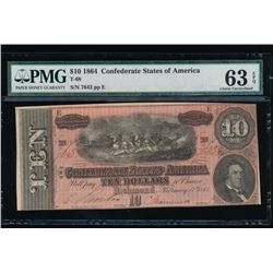 1864 $10 Confederate Sates of America Note PMG 63EPQ