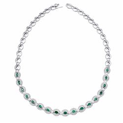 14KT White Gold 2.94ctw Emerald and Diamond Necklace