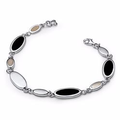 Sterling Silver Mother of Pearl and Onyx Bracelet