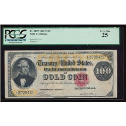 1882 $100 Large Gold Certificate PCGS 25