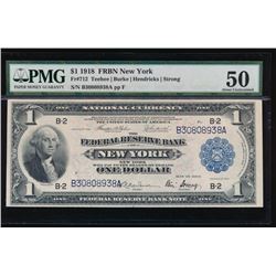 1918 $1 New York Large Federal Reserve Bank Note PMG 50