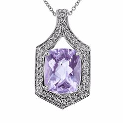 14KT White Gold 4.24ct Amethyst and Diamond Pendant with Chain