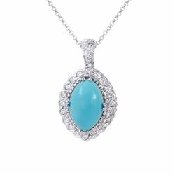 14KT White Gold 3.61ct Turquoise and Diamond Pendant with Chain