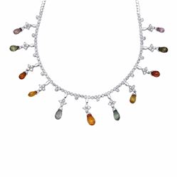 18KT White Gold 6.64ctw Multi Color Sapphire and Diamond Necklace