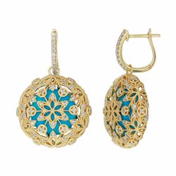 14KT Yellow Gold 9.86ctw Turquoise and Diamond Earrings