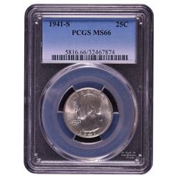 1941-S Washington Quarter Coin PCGS MS66