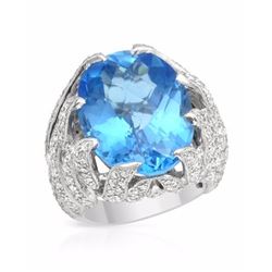 18KT White Gold 22.69ct Blue Topaz and Diamond Ring