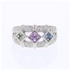 Image 1 : 14KT White Gold 0.45ctw Multi Color Sapphire and Diamond Ring