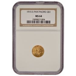 1915-S $1 Pan Pacific Gold Coin NGC MS64