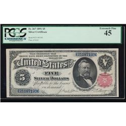 1891 $5 Silver Certificate PCGS 45