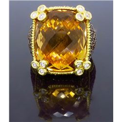 18KT Yellow Gold Champagne Quartz and Diamond Ring