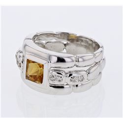 18KT White Gold 1.12ct Citrine and Diamond Ring