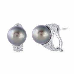 14KT White Gold 32.52ctw Tahitian Pearl and Diamond Earrings