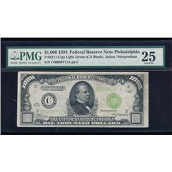 1934 $1000 Philadelphia Federal Reserve Bank Note PMG 25