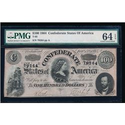 1864 $100 Confederate States of America Note PMG 64EPQ