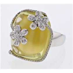 14KT White Gold 27.86ct Lemon Quartz and Diamond Ring