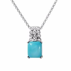 14KT White Gold 3.46ct Turquoise and Diamond Pendant with Chain