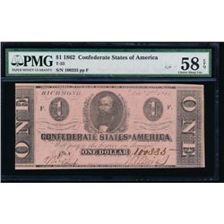 1862 $1 Confederate States of America Note PMG 58EPQ